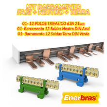 KIT Barramento Trifásico + Neutro 12 saídas + Terra 12 saídas - ENERBRAS